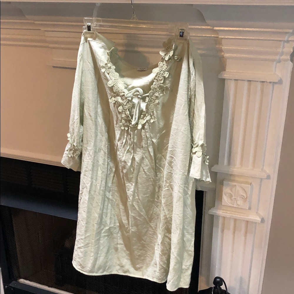 Studio 1886 Sage Linen Crochet-Trim Tie Top flowy